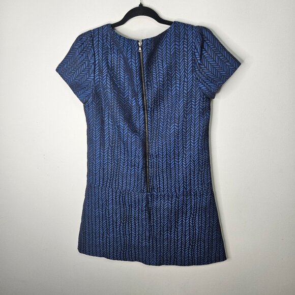 Alice + Olivia Liv Herringbone Jacquard Drop-Waist Dress Blue Black Size 8 Party - Picture 6 of 12